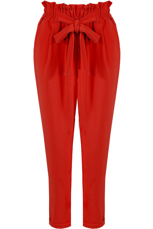 Red Paper Bag Trousers With Pleat