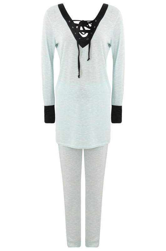 Blue Lightweight Tie Neck Tunic & Trouser Set