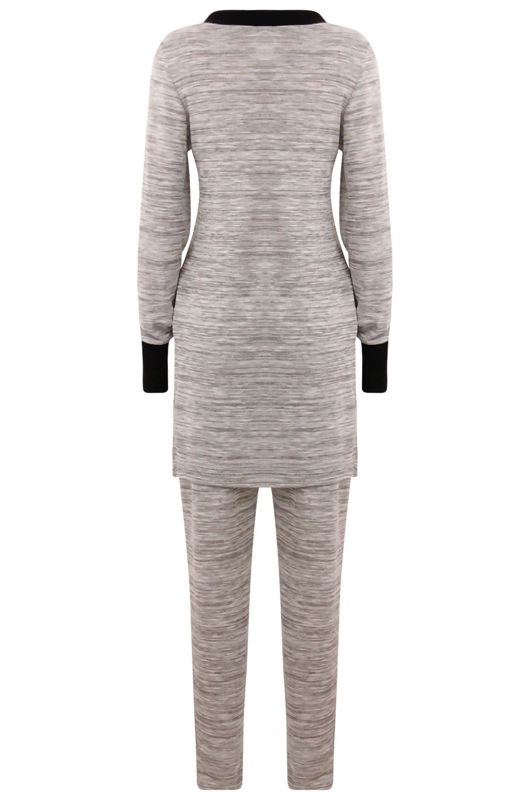 Grey Lightweight Tie Neck Tunic & Trouser Set