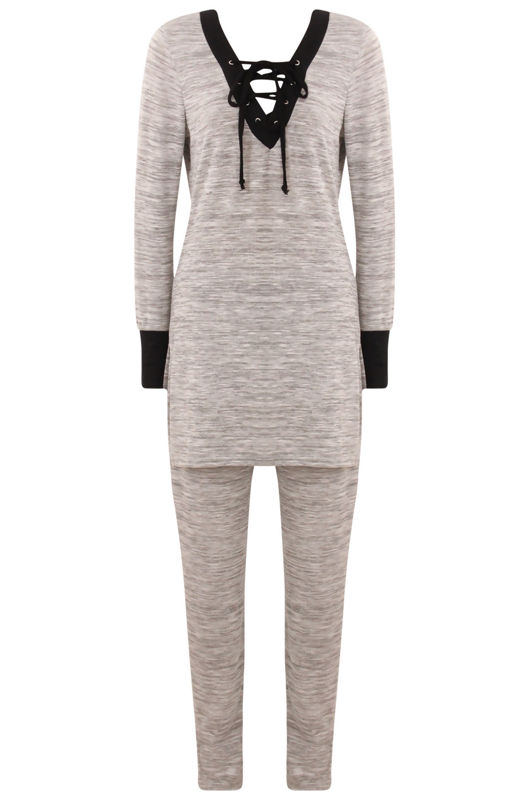 Grey Lightweight Tie Neck Tunic & Trouser Set