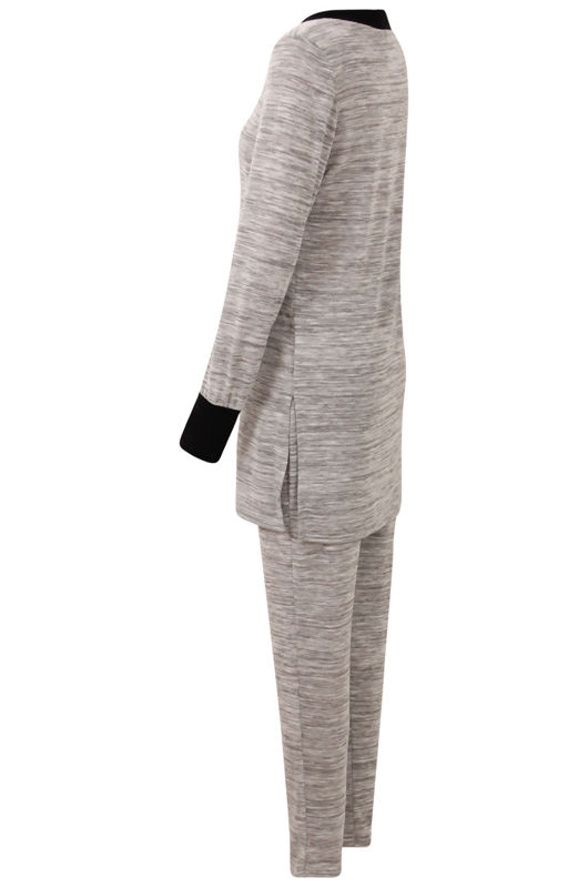 Grey Lightweight Tie Neck Tunic & Trouser Set