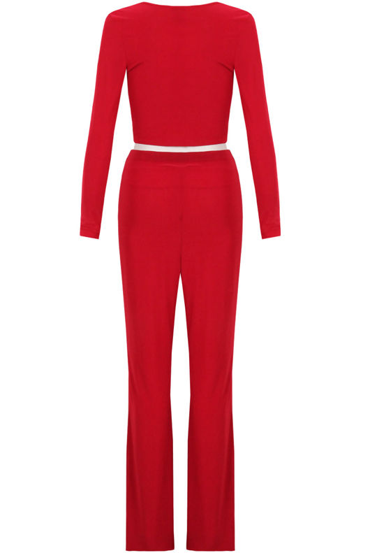 Red Front Cut Out Tops & Palazzo Trouser Set