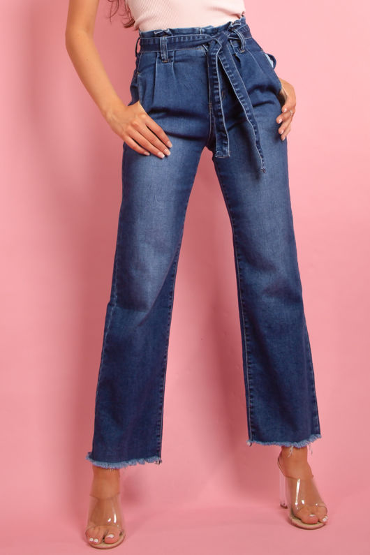 Paperbag Wide Leg Jeans In Indigo