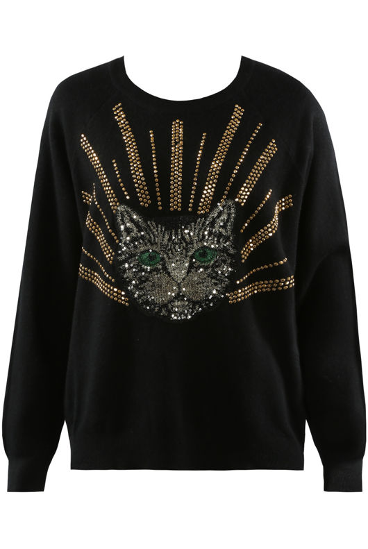 Black Sequin Cat Face Jumper