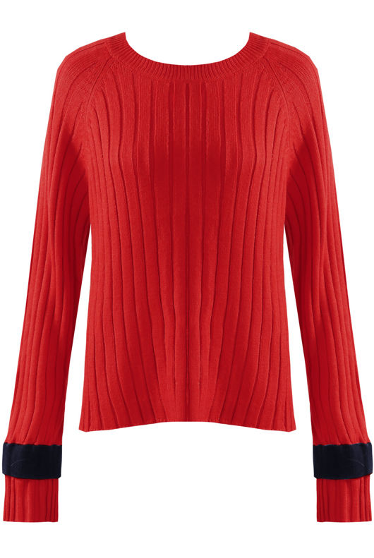 Red Contrast Cuff Jumper