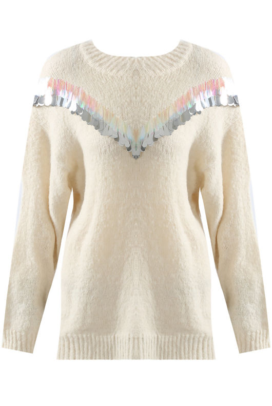 Beige Fins Trim Sweaters