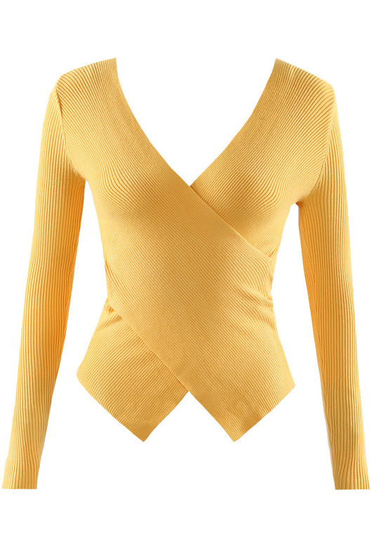 Yellow Ribbed Bandage Tops
