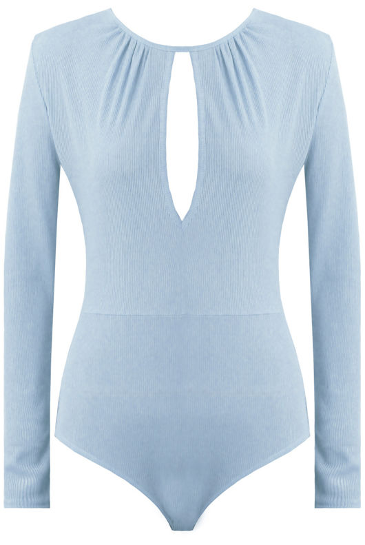 Sky Blue Key Hole Ribbed Bodysuit