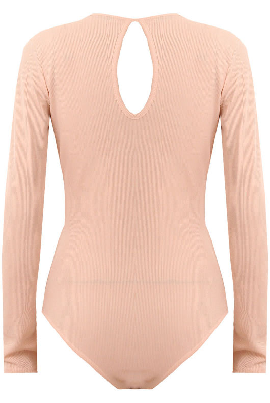 Long Sleeve Key Hole Bodysuit In Silver Pink