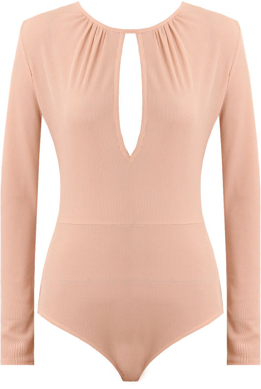Long Sleeve Key Hole Bodysuit In Silver Pink