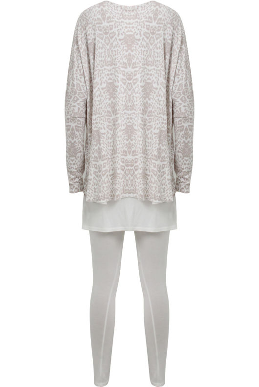 Beige Reptile Printed Pullover & Leggings Set