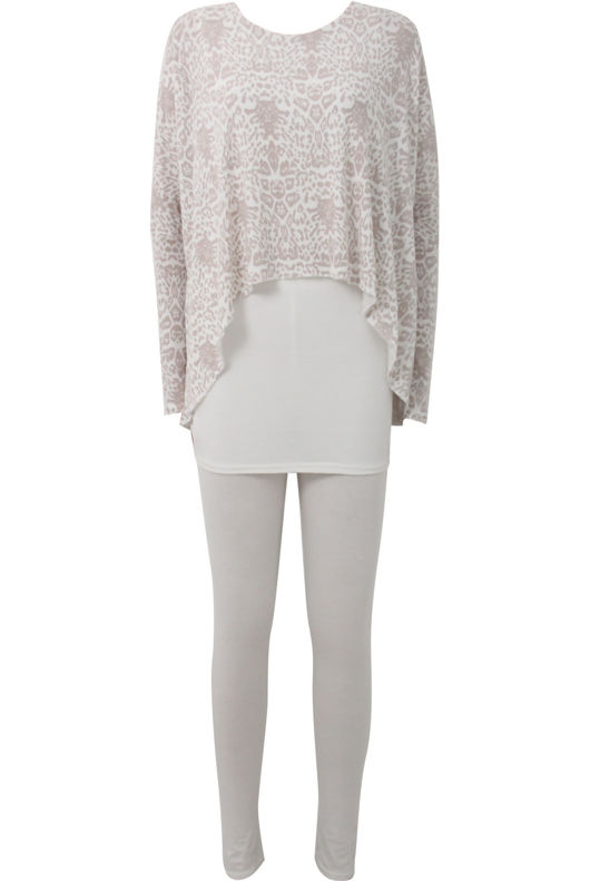 Beige Reptile Printed Pullover & Leggings Set