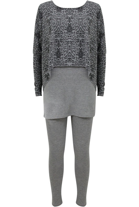 Grey Reptile Printed Pullover & Leggings Set