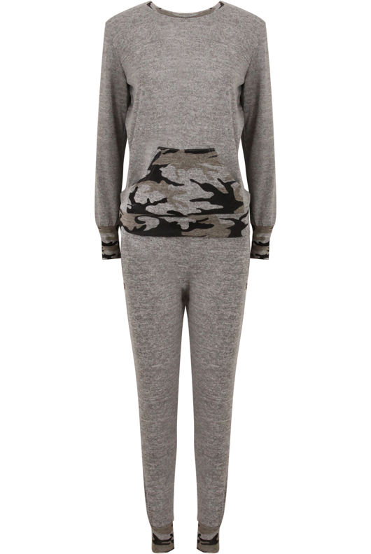 Grey Camouflage Embellished Tracksuit