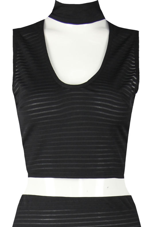 Black Choker Neck Front Cut Out Tops & Skirt Set