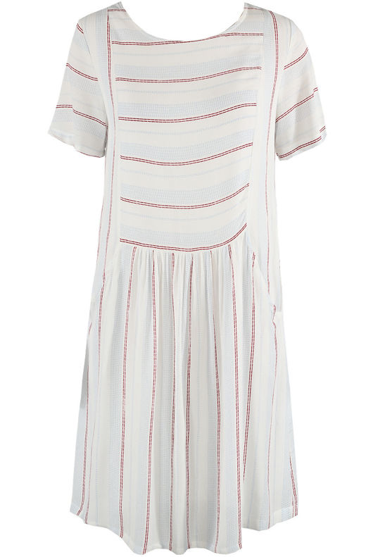Red Stripes Pleated Shift Dress
