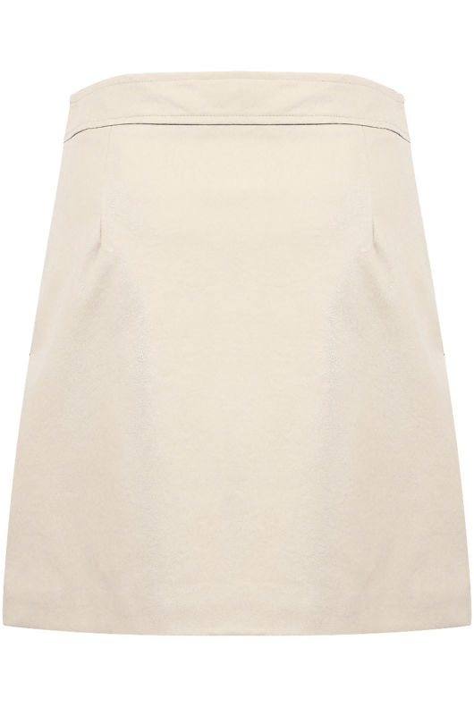 PU A-line Mini Skirt With Button Detail beige