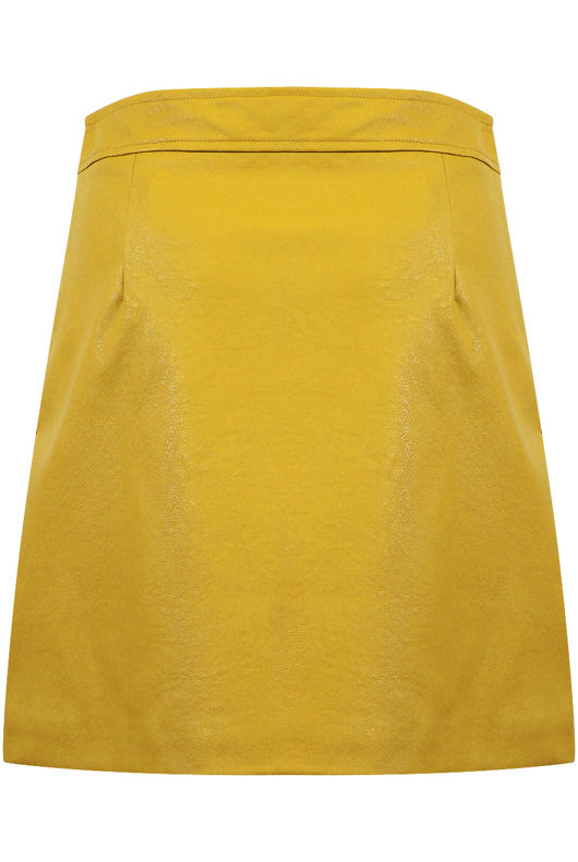 PU A-line Mini Skirt With Button Detail mustard