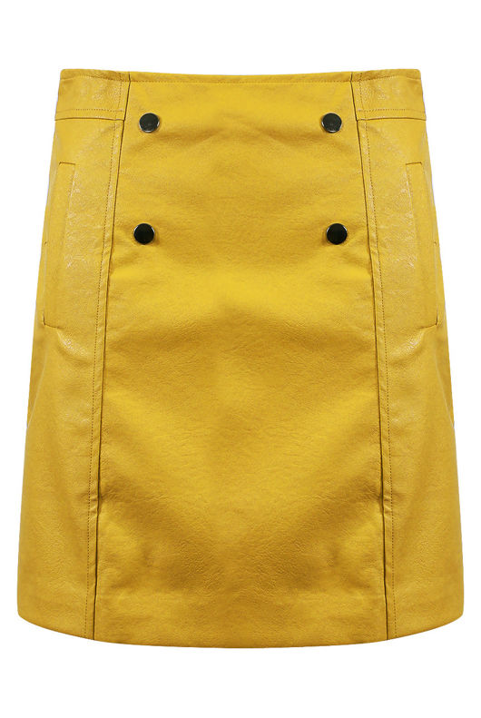 PU A-line Mini Skirt With Button Detail mustard