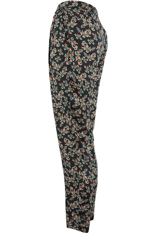 Black Floral Print Tie Up Trousers
