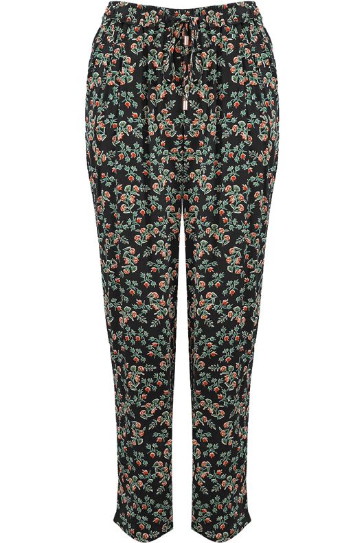 Black Floral Print Tie Up Trousers