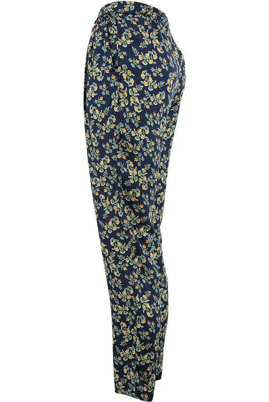 Navy Floral Print Tie Up Trousers