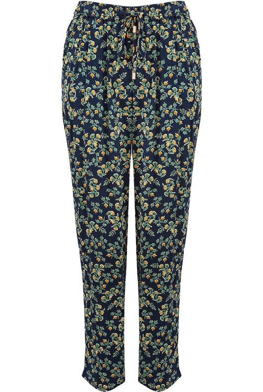 Navy Floral Print Tie Up Trousers