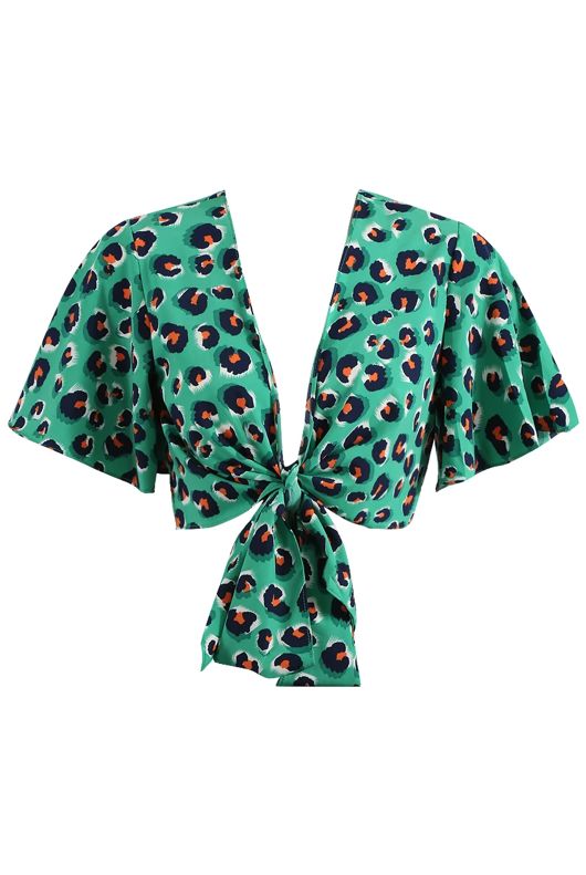 Green Leopard Tie Up Crop Top