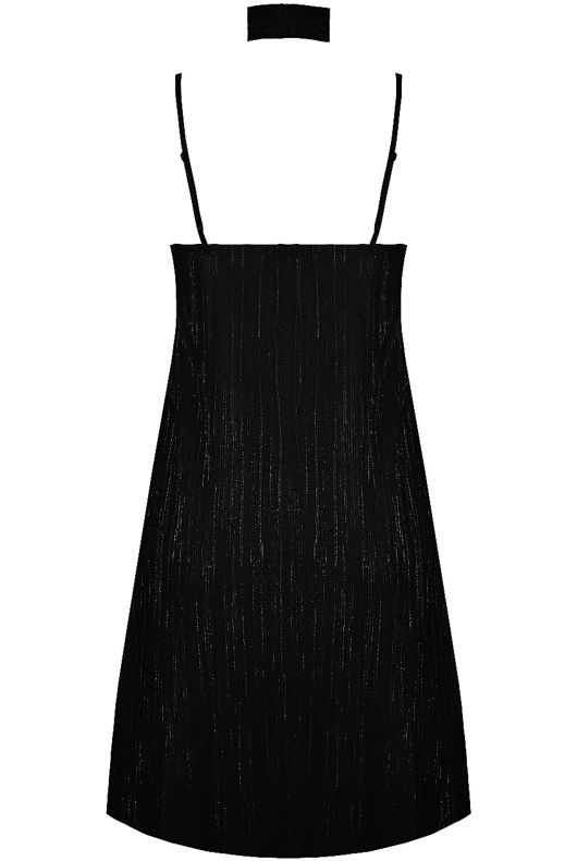 Black Pleated Glitter Swing Dress with Matching Choker