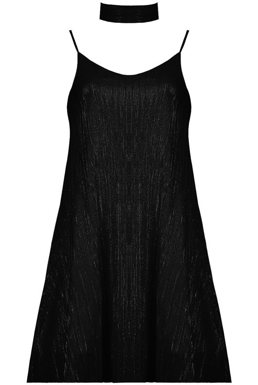 Black Pleated Glitter Swing Dress with Matching Choker