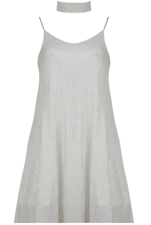White Pleated Glitter Swing Dress with Matching Choker