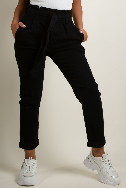 Black Stretch Fit Paperbag Jeans