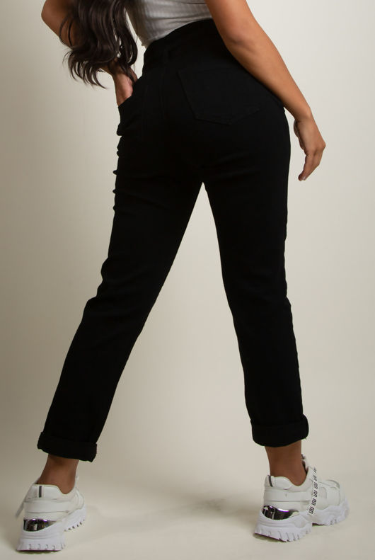 Black Stretch Fit Paperbag Jeans