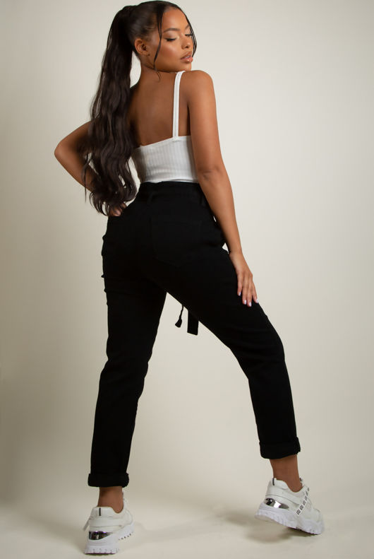 Black Stretch Fit Paperbag Jeans