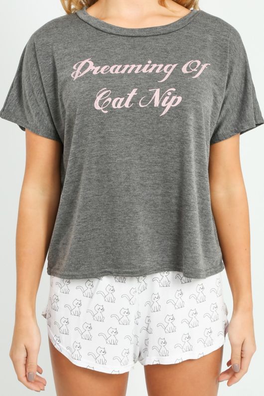 Dark Grey Tee & Short Pyjama Set