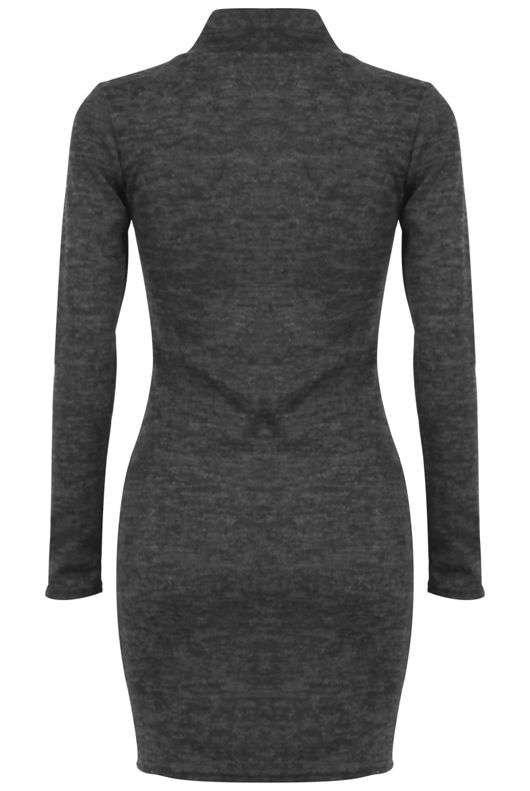 Navy and Grey Choker Neck Long Sleeves Bodycon Dress
