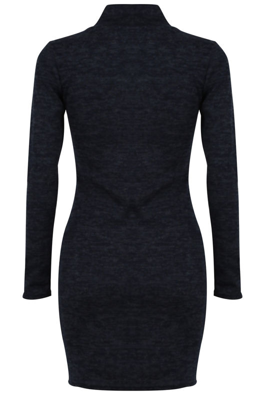 Navy and Grey Choker Neck Long Sleeves Bodycon Dress
