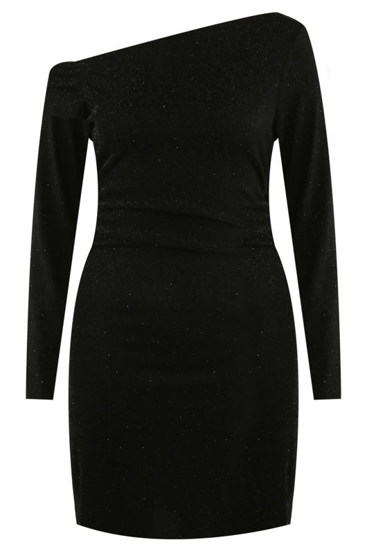 Black Studded Lurex Oblique Neck Dress