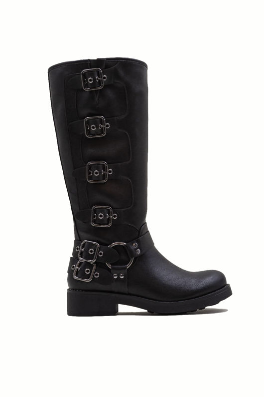 Buckle Down Relaxed Biker Boot In Black