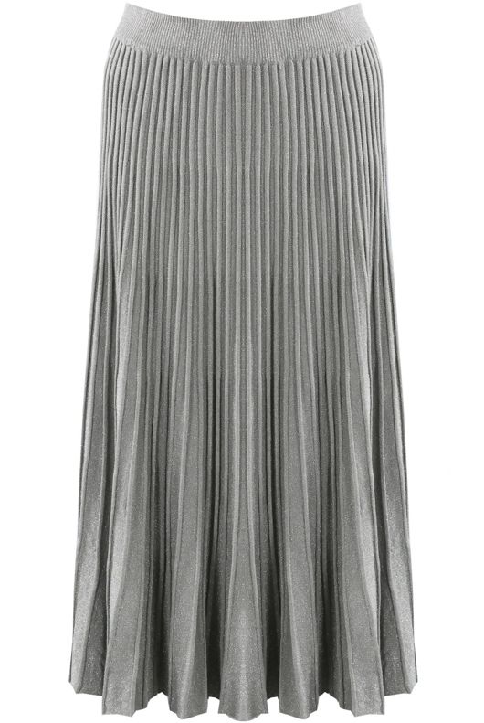 Grey Ribbed Pleated Maxi Skirt 