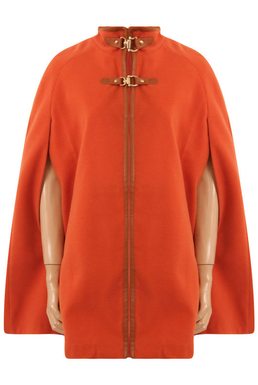 Buckle Neck Cape in Burnt Orange