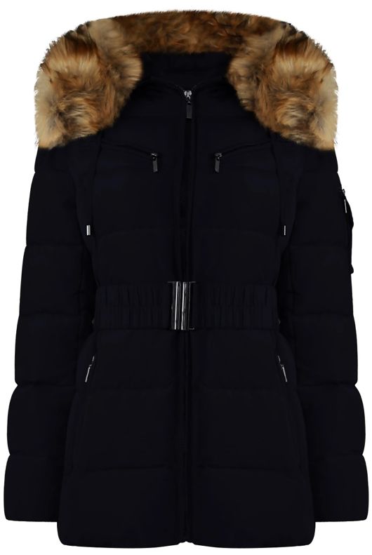Navy Quilted Natural Fur Puffer Jackets