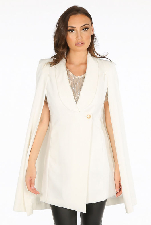 Cream Tailored Long line Cape Blazer