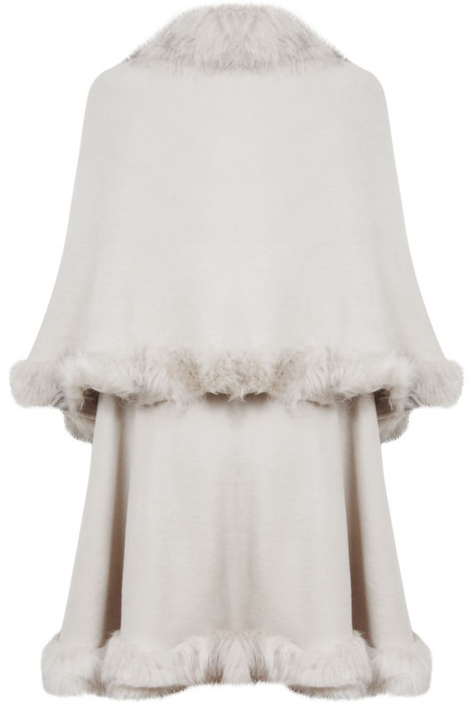 Cream Fur Trimmed Layered Cape