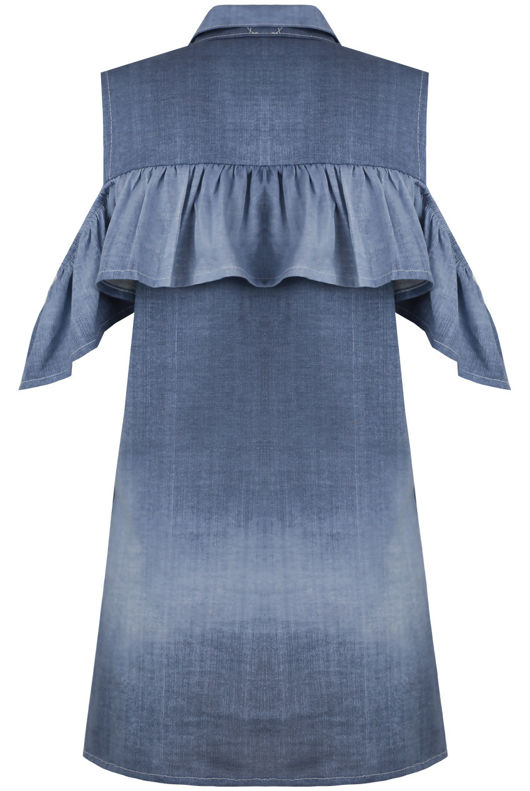 Blue Denim Cold Shoulder Shirt Dress