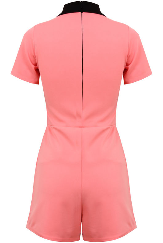 Coral Peter Pan Collar Back Zip Up Playsuit