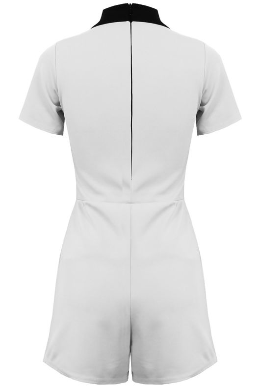 Cream Peter Pan Collar Back Zip Up Playsuit