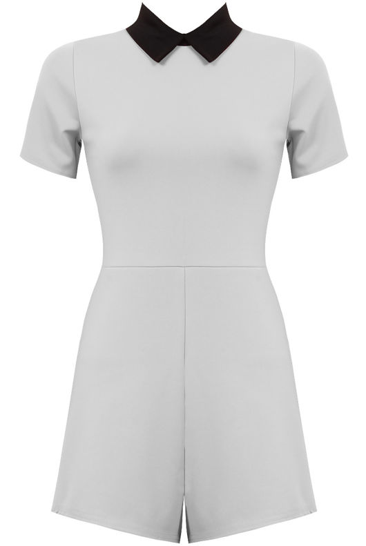 Cream Peter Pan Collar Back Zip Up Playsuit