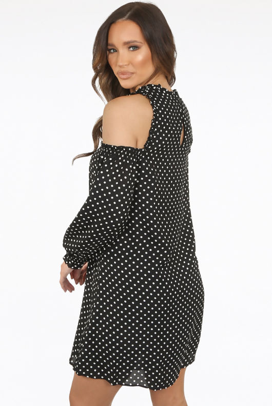 Black Contrast Polka Dot Shift Dress