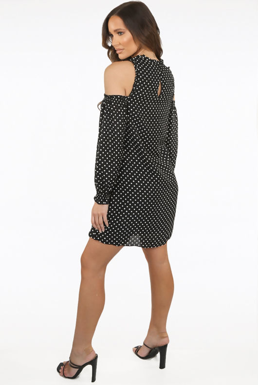 Black Contrast Polka Dot Shift Dress